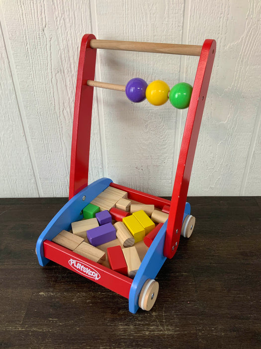 used Playskool Push Wagon with Wooden Building Blocks