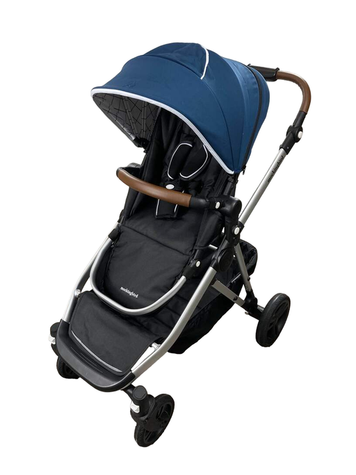 used Mockingbird Single to Double Stroller, 2022, Silver with Penny Leather, Windowpane, Sea