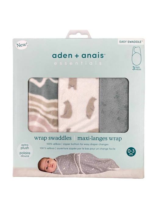 used Aden + Anais Essentials Easy Wrap Swaddle, 3 Pack, 0-3 Months, Little Woods Minky