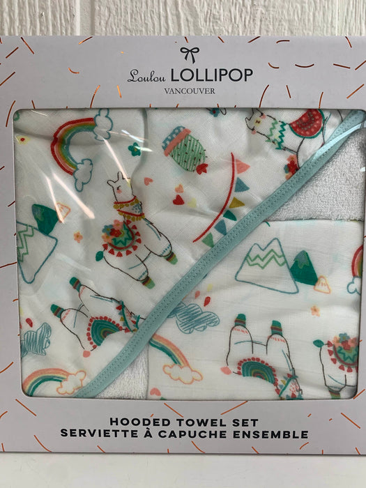 secondhand LouLou Lollipop Hooded Towel Set, Llama 