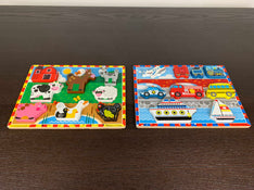 used BUNDLE Melissa & Doug Wooden Puzzles, Plains trains and automobiles and farm animals 