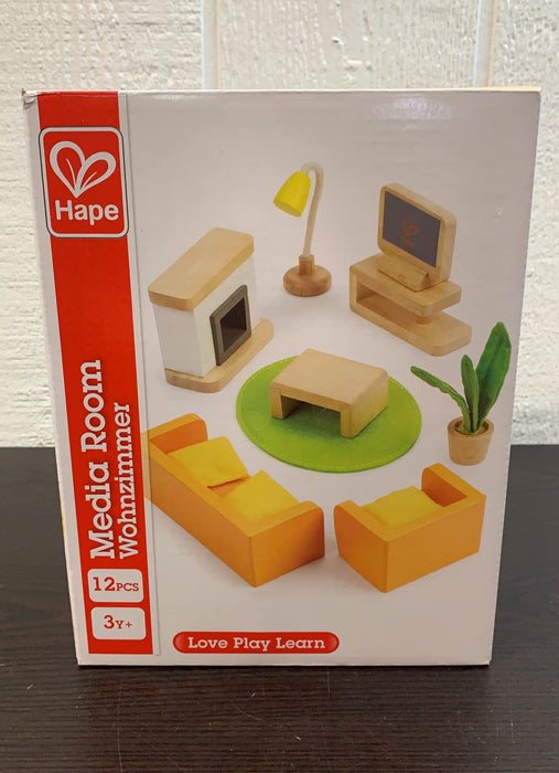 used Hape Wooden Doll House: Furniture Media Room Set