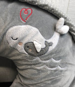 secondhand Boppy Nursing and Infant Support Pillow, grey whale and grey stripes