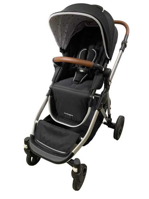 used Mockingbird Single Stroller, 2023, Watercolor Drops, Silver With Black Leather, Black