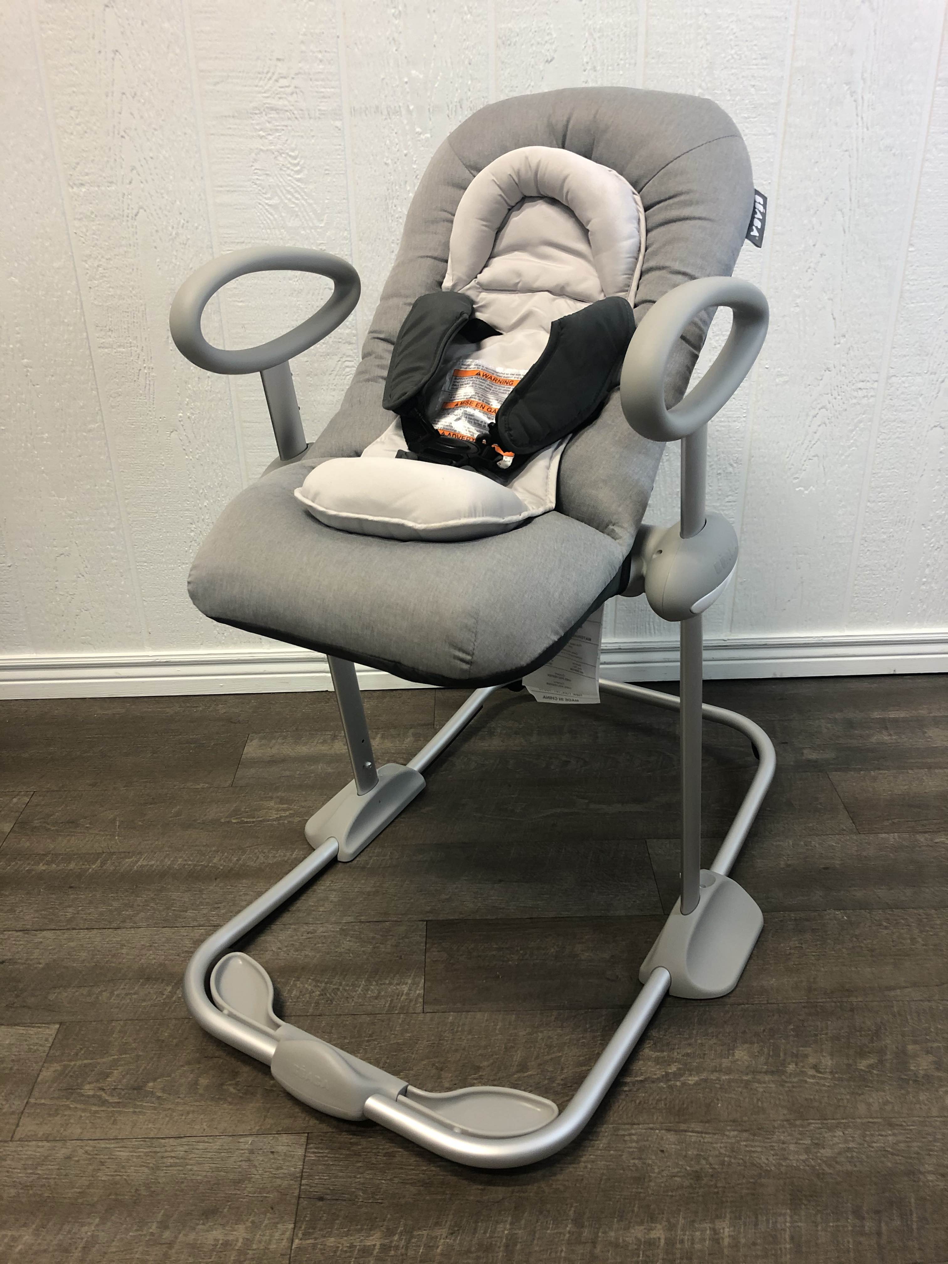 BEABA Up and Down Portable Baby Rocker | 4 Height Levels and 3 Reclining  Positions with One Click| Soft Padding Seat | Gray