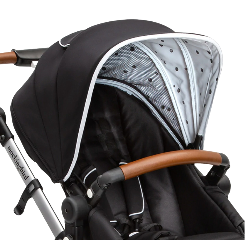 Mockingbird Extendable Canopy with Sunshade, Black, Watercolor Drops