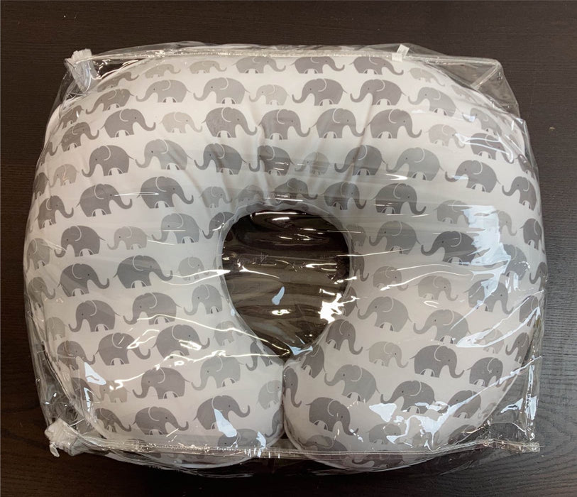 used Boppy Nursing and Infant Support Luxe Pillow, Elephants/ Grey Buffalo Plaid