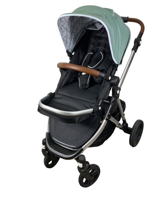 used Mockingbird Single Stroller, 2023, Sage, Silver With Penny Leather, Windowpane