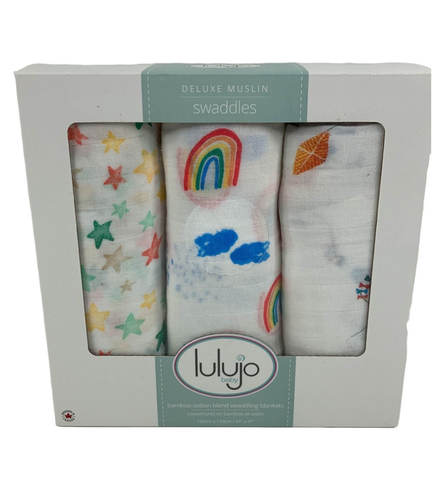 Lulujo Muslin Swaddle Blankets, 3 Pack, High In The Sky