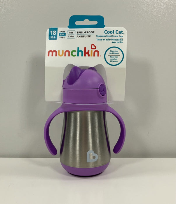 used Munchkin Cool Cat Stainless Steel Straw Cup, Purple