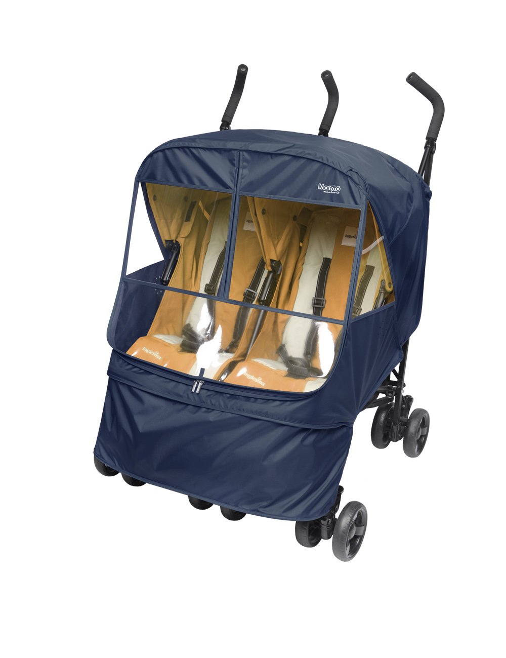 side by side double stroller rain cover Manito Elegance Alpha Twin Stroller Weather Shield & Rain Cover, Navy