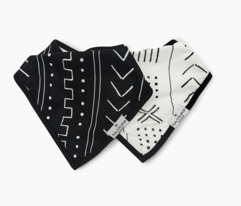 LouLou Lollipop Muslin Bandana Bib, Black Mud Cloth