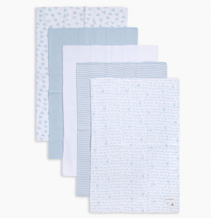 Burt's Bees Baby Burp Cloths, 5-Pack, Sky pattern