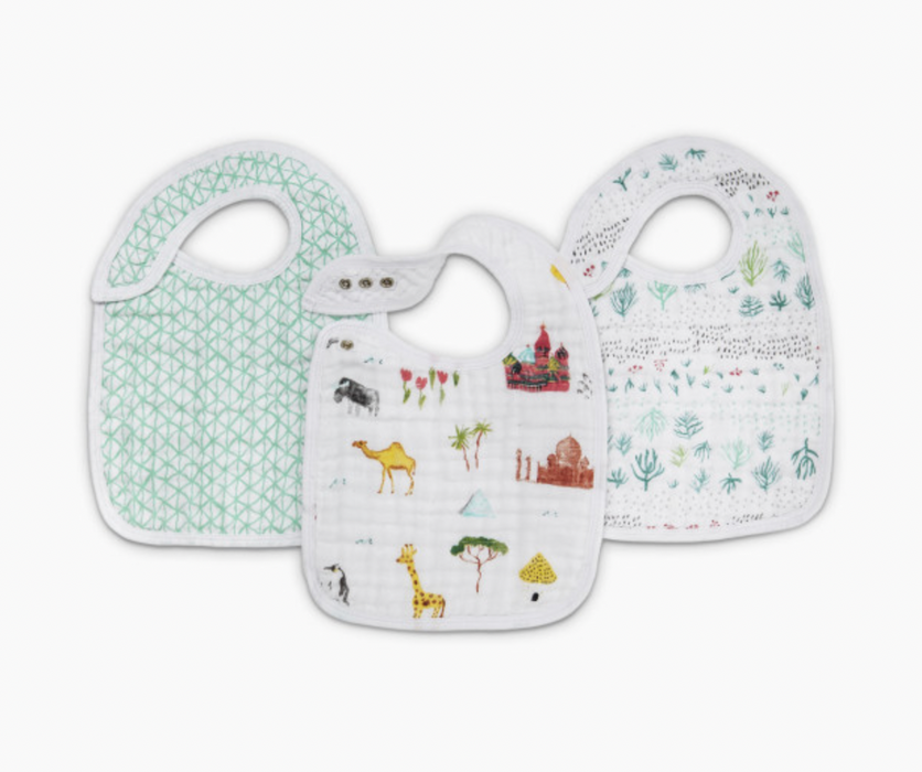 Aden + Anais Muslin Snap Bibs 3 Pack, Around the World