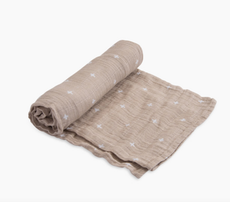 Little Unicorn Cotton Muslin Swaddle, Taupe Cross