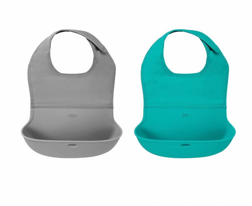 OXO Tot Roll Up Bib, 2 Pack, Gray/Teal