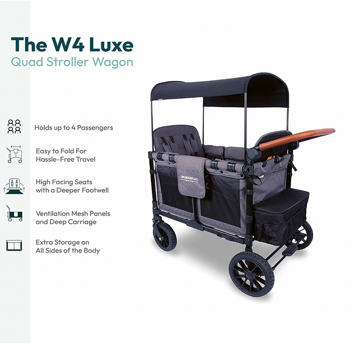 Wonderfold W4 Luxe Quad Stroller Wagon, 2021, Volcanic Black