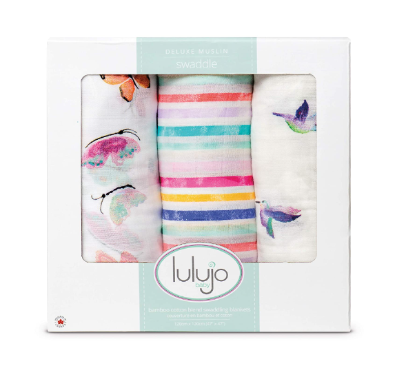 Lulujo Muslin Swaddle Blankets, 3 Pack, Garden Friends