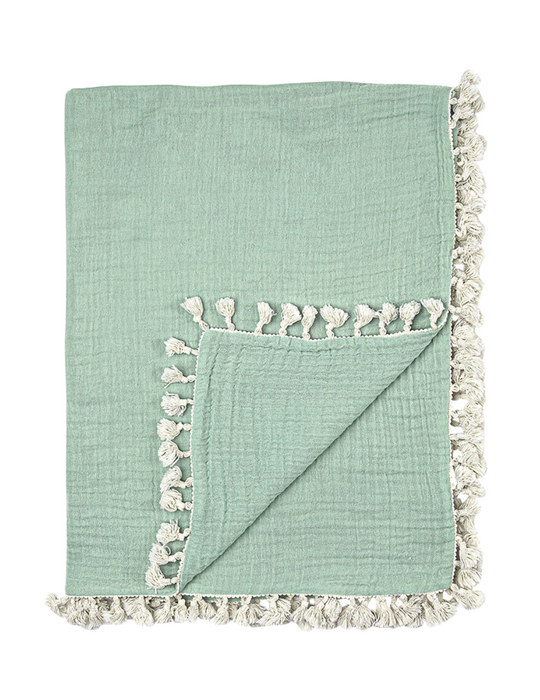 used Crane Baby 6 Layer Muslin Blanket, Evergreen