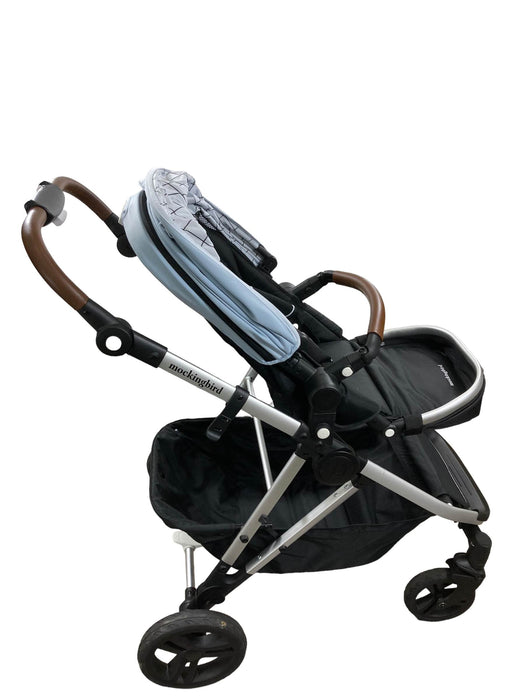 secondhand Mockingbird Single to Double Stroller, Silver with Black Leather, Sky, Watercolor Drops, 2022