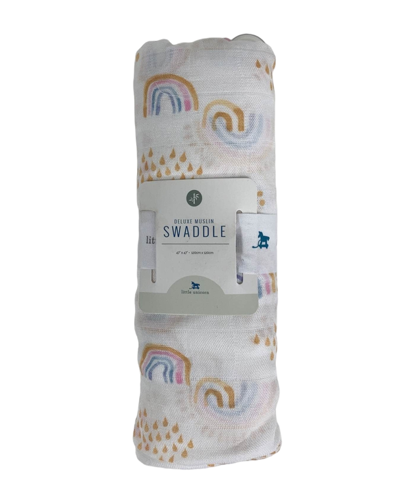 used Little Unicorn Deluxe Muslin Swaddle, Rainbow Raindrops