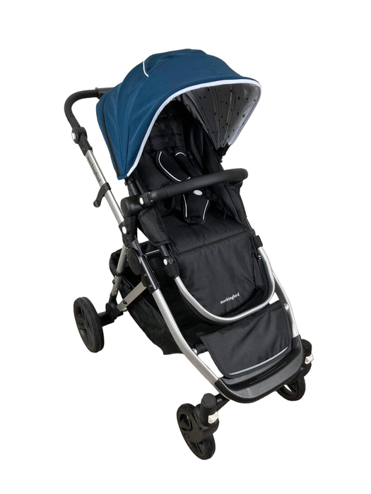 used Mockingbird Single to Double Stroller, 2023, Silver with Black Leather, Watercolor Drops, Sea