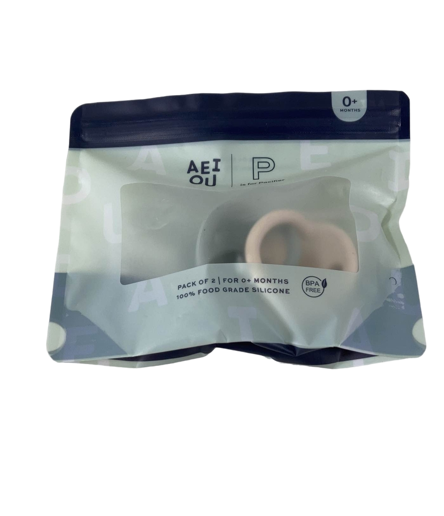AEIOU Silicone Pacifier, 2 Pack, Sage/Oat Milk
