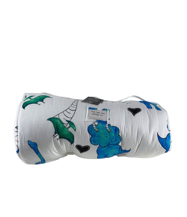 used JumpOff Jo Little Jo's Extra Long Nap Mat with Weighted Blanket, Tiny Dino Blue