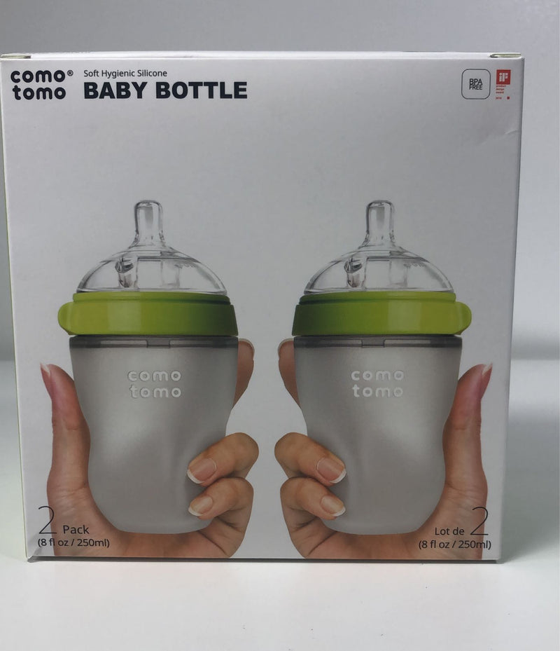 Comotomo Bottles, 2 Pack, 8oz, Green, Medium Flow