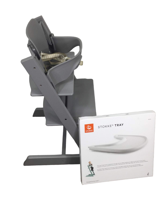 secondhand Stokke Tripp Trapp High Chair with Baby Set and Tray, Storm Grey, White