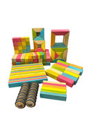 used Tegu 130 Piece Classroom Kit Magnetic Wooden Blocks Bulk Pack, Tints