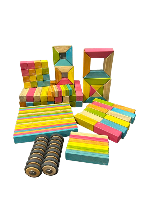 used Tegu 130 Piece Classroom Kit Magnetic Wooden Blocks Bulk Pack, Tints