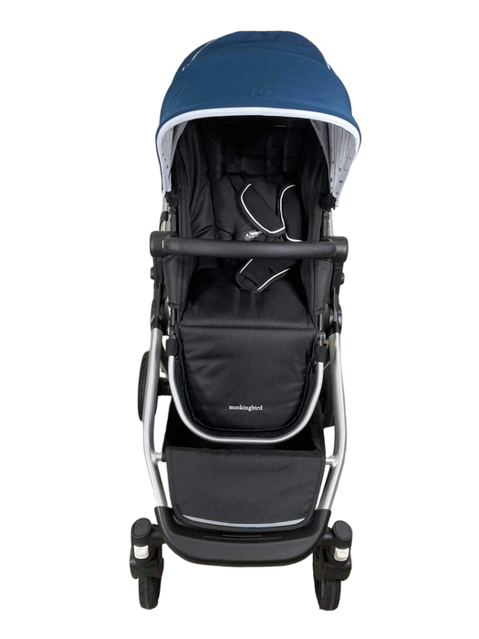 secondhand Mockingbird Single to Double Stroller, 2023, Silver with Black Leather, Watercolor Drops, Sea