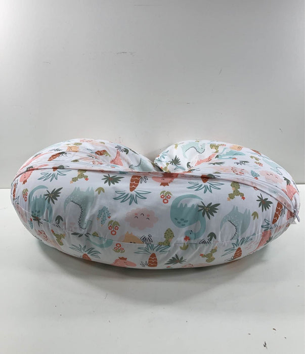 secondhand Boppy Luxe Nursing Pillow, white with dinos and cactus