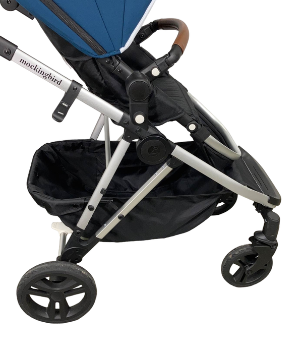 used Mockingbird Single to Double Stroller, 2023, Silver with Penny Leather, Windowpane, Sea