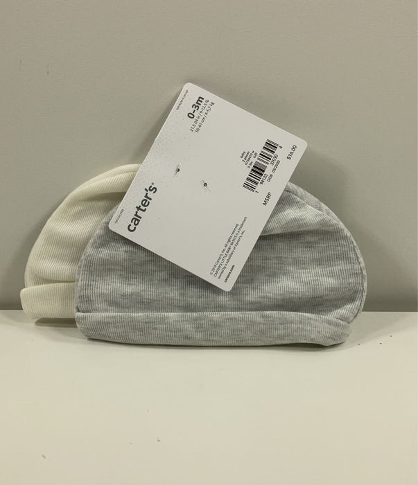 secondhand Carter's Infant Caps, 2 Pack, 0-3 Months Grey/White