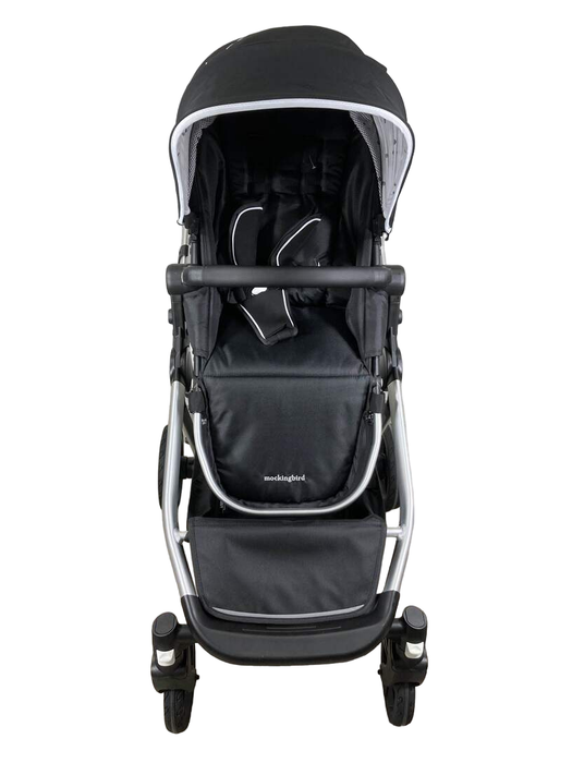 secondhand Mockingbird Single to Double Stroller, 2022, Silver with Black Leather, Watercolor Drops, Black