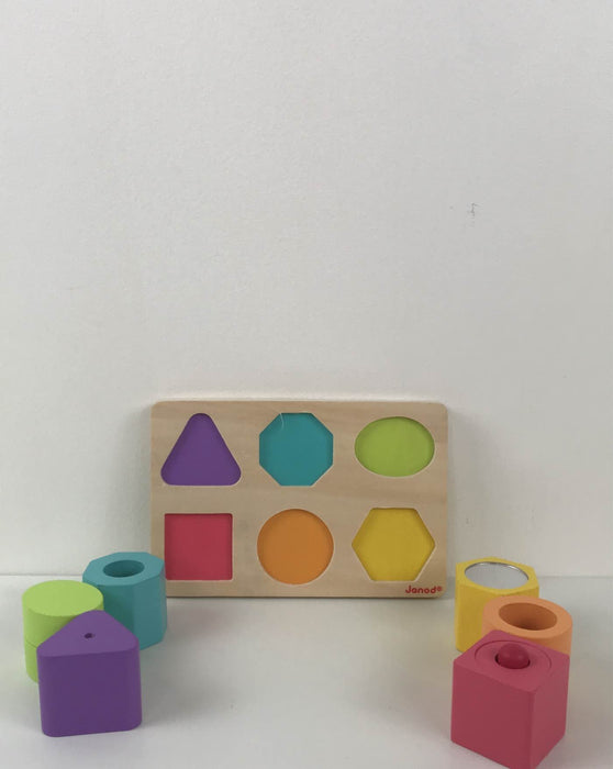 secondhand Janod Shapes And Sounds 6-Block Puzzle