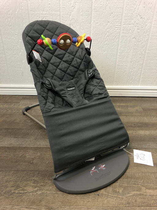 used Baby Bjorn Bouncer Bliss, Charcoal Gray  3D Jersey, With toy bar