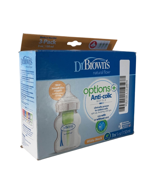 secondhand Dr. Brown's Options+ Anti Colic Wide Neck Bottles, 3-Pack, 5oz