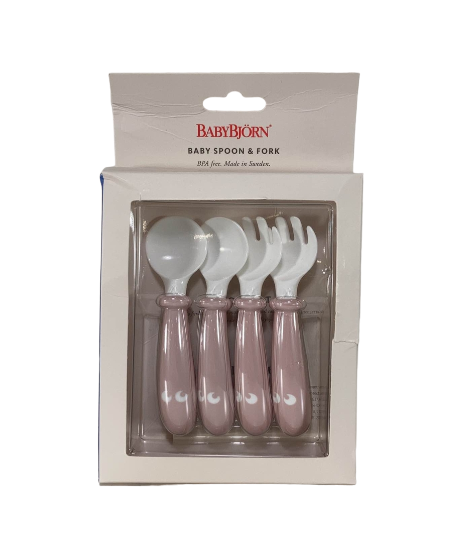BabyBjorn Baby Spoon and Fork 4 Pieces, Powder Pink — GoodBuy Gear