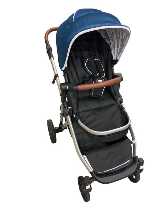 secondhand Mockingbird Single to Double Stroller, Windowpane, Sea, 2022, Silver with Penny Leather