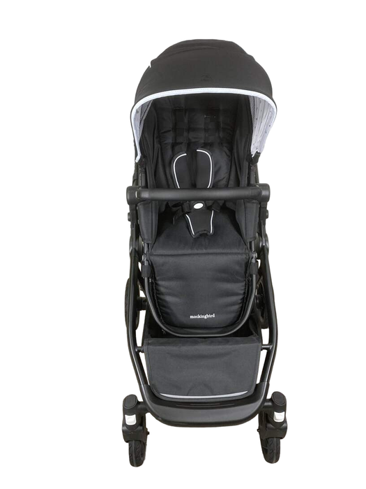 secondhand Mockingbird Single to Double Stroller, 2022, Matte Black with Matte Black Leather, Watercolor Drops, Black