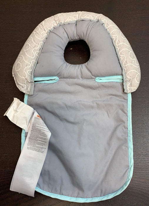 secondhand Boppy Noggin Nest Head Support, Grey Elephants Outlined in White with Teal Edging 