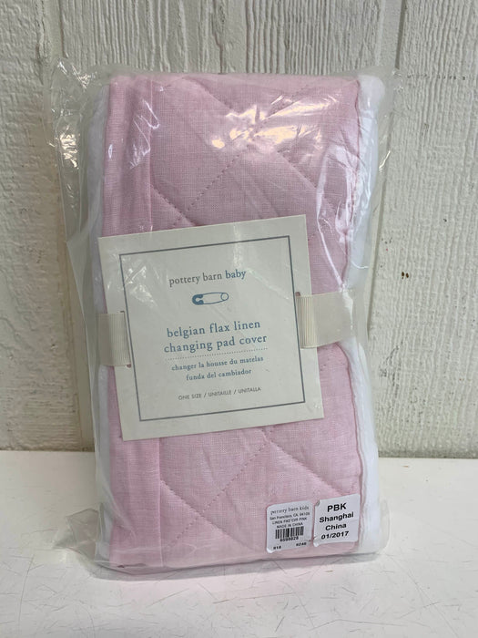 used Pottery Barn Kids Changing Pad Cover, Belgian Flax Linen Pink