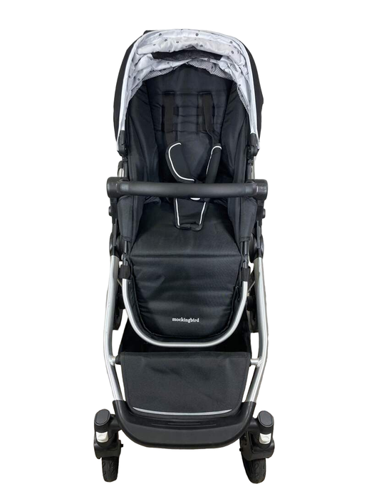 secondhand Mockingbird Single to Double Stroller, 2022, Silver with Black Leather, Watercolor Drops, Black