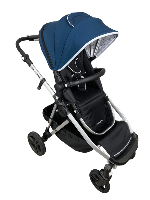 used Mockingbird Single to Double Stroller, 2023, Silver with Black Leather, Watercolor Drops, Sea