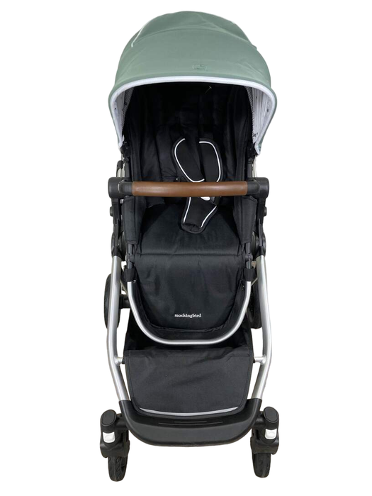 secondhand Mockingbird Single to Double Stroller, 2022, Silver with Penny Leather, Sage, Watercolor Drops