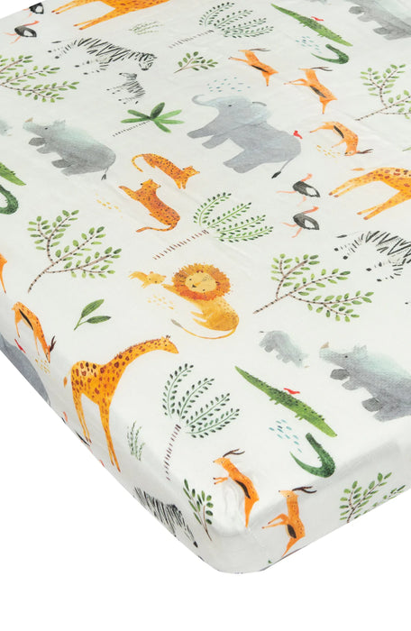 used LouLou Lollipop Fitted Crib Sheet, Safari Jungle