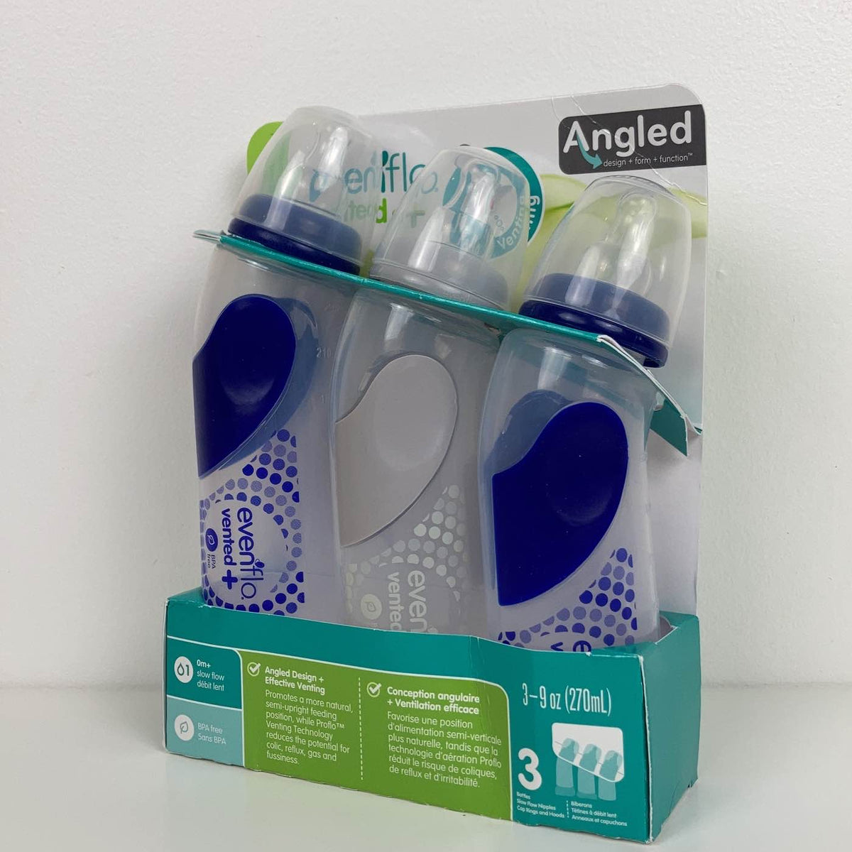Evenflo Vented Angled Bottles, 9 Oz